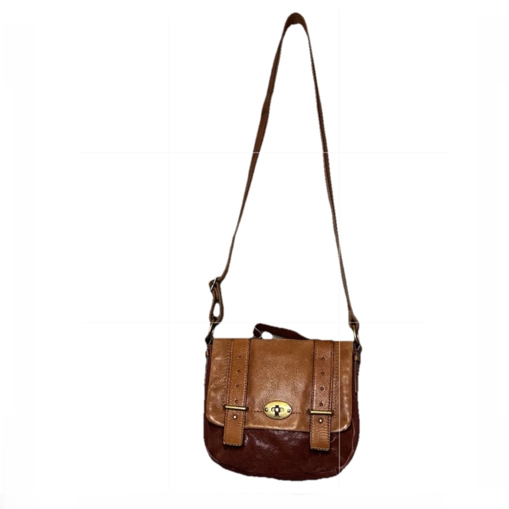 Fossil “Mason” Brown & Cognac Leather Small messenger style Crossbody Purse
